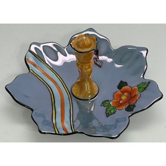 Lusterware Art Deco Noritake Blue Floral Butterfly Ring Trinket Tidbit Soap Dish - Picture 2 of 13